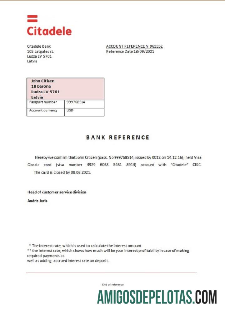 Referência de fechamento do banco Citadele da Letônia modelo